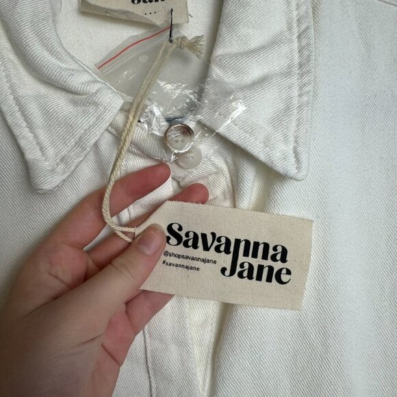 Savanna Jane NWT ivory button front short sleeve denim dress size large G4 - Picture 3 of 5